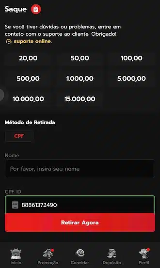 Coloque o valor que quer retirar.